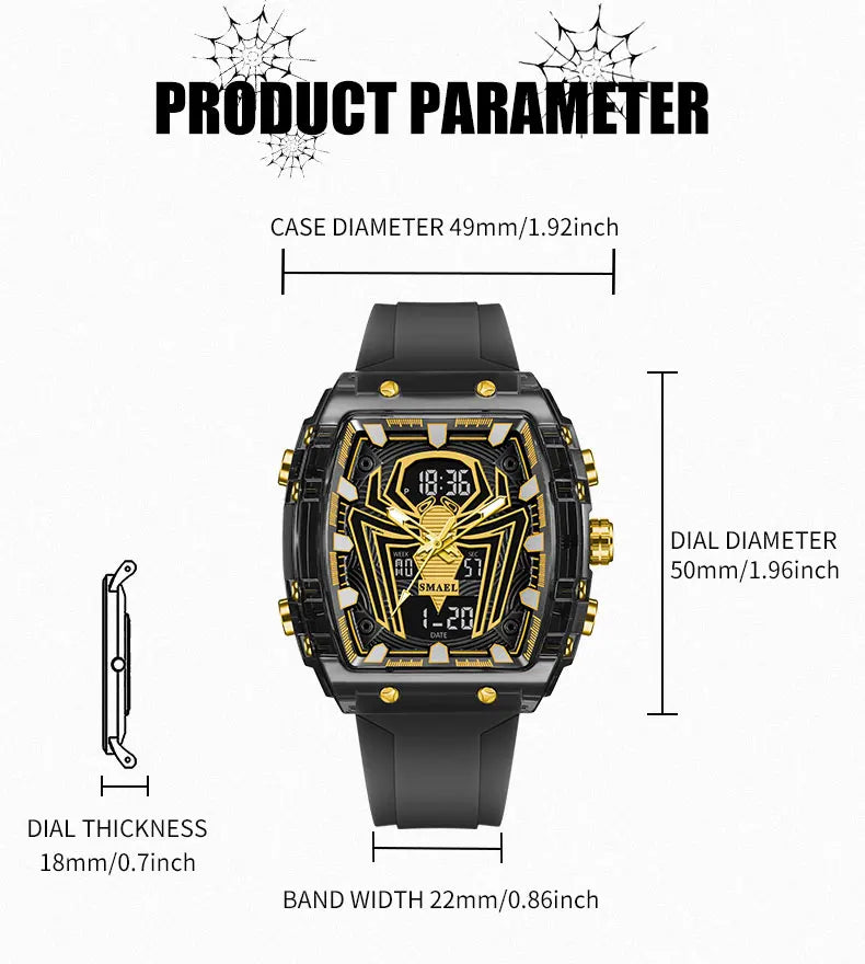 2025 Fashion Men Watches Rectangle Sport Watches Digital 8116 Dual Time Watches 50m Waterproof Electronic Men's Wrist Watches