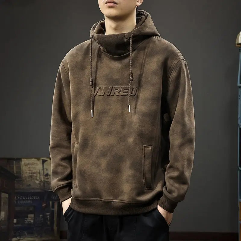 Autumn Winter Thickened Wasteland Wind Hooded Sweater Men's Heavy Steel Seal Loose Turtleneck Top Dirty Retro Jacket Sweatshirts