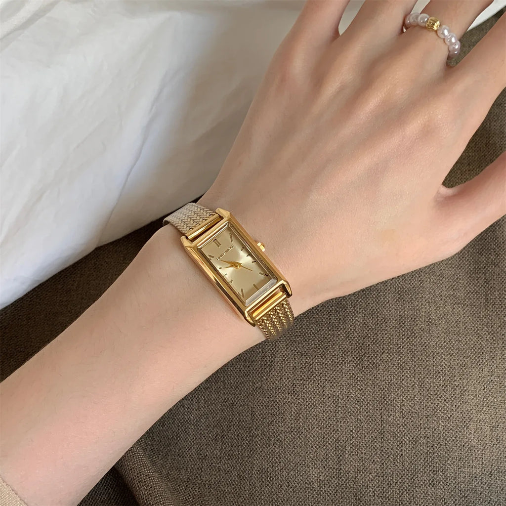 Women Watch for Girls Quartz Reloj Mujer Sliver Blue Gold Green Orologio Ladies Wristwatch Simple Vintage Rectangle Shaped Clock