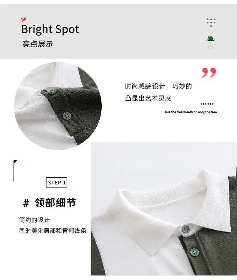 High-quality Color Blocked Striped Knitting Men's Polo Shirts Summer Thin Ice Silk Breathable Lapel T-shirt Business Casual Tees