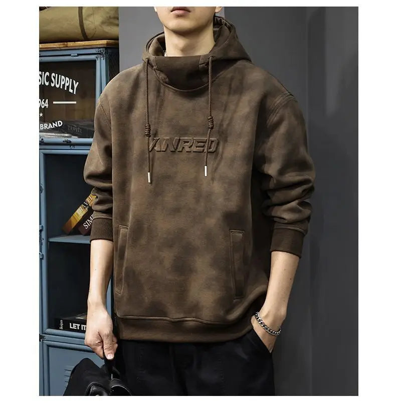 Autumn Winter Thickened Wasteland Wind Hooded Sweater Men's Heavy Steel Seal Loose Turtleneck Top Dirty Retro Jacket Sweatshirts