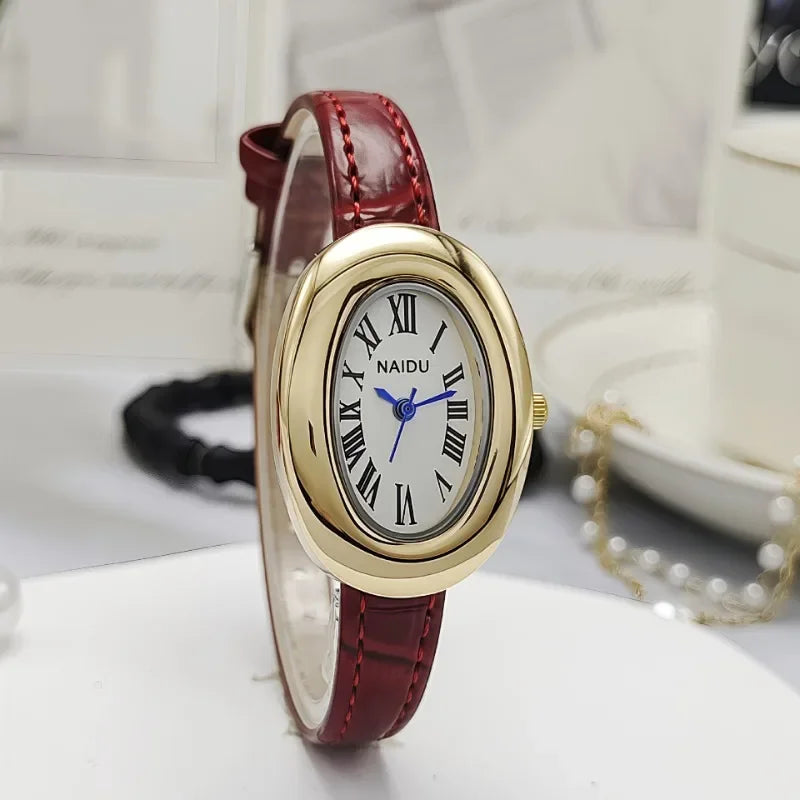 Luxury Brand Women Oval Goose Egg Quartz Watch Vintage Leather Strap Wristwatch Ladies Watches Christmas Gift Clock Relojes