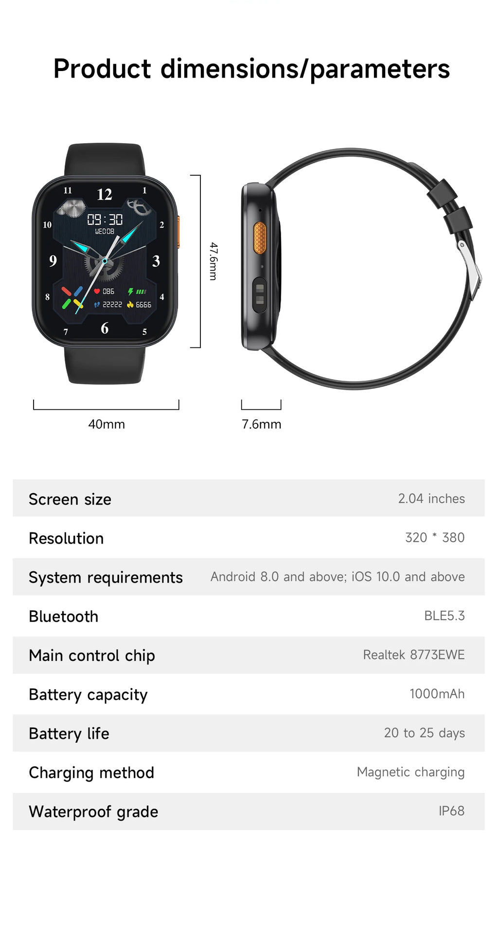 New 1000mAh Large Battery Smartwatch Men Women | 2.04"HD Screen BluetoothCall Heart Rate Monitor Flashlight Sports Fitness Watch