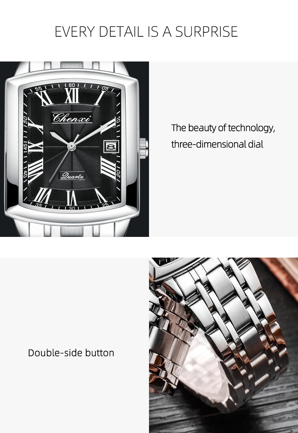 CHENXI Watches for Man Fashion Casual Calendar Quartz Watch Stainless Steel Bracelet Waterproof Men's Wristwatches Gifts