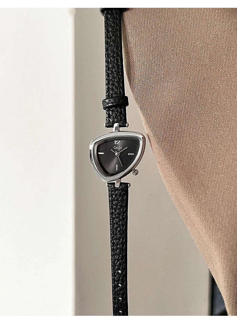 GEDI Vintage Watch Leather Light Luxury Simple Unique Irregular Dial Ladies Watches Elegant Quartz Waterproof Women's Wristwatch