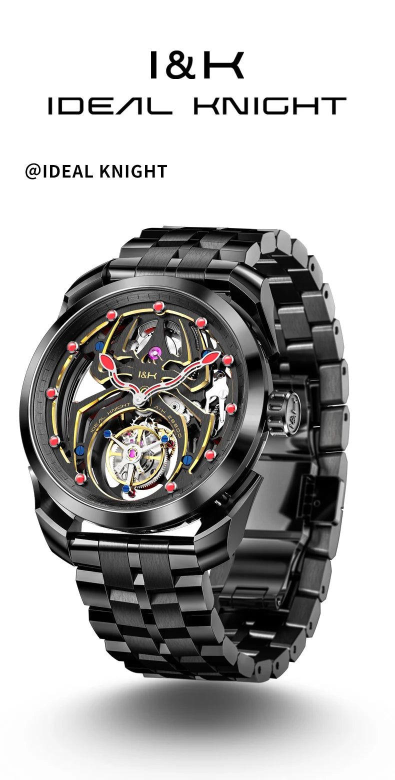 IDEAL KNIGHT 6802 Tourbillon Watch For Men Transparent Skeleton Mechanical Wristwatch Man Luxury Top Brand Limited Edition Watch