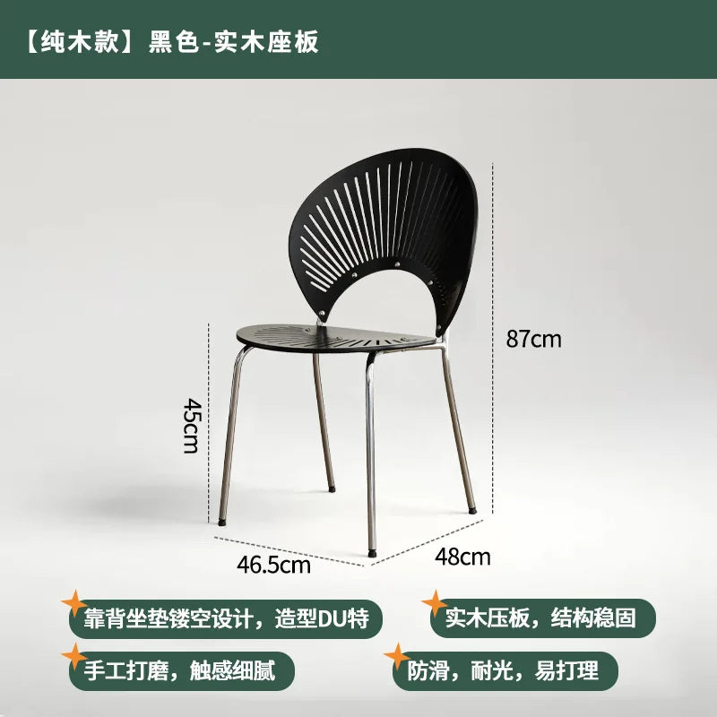 Retro Mid Century Solid Wood Shell Chair Simple Backrest Dining Tea Chair Luxury Home Furniture