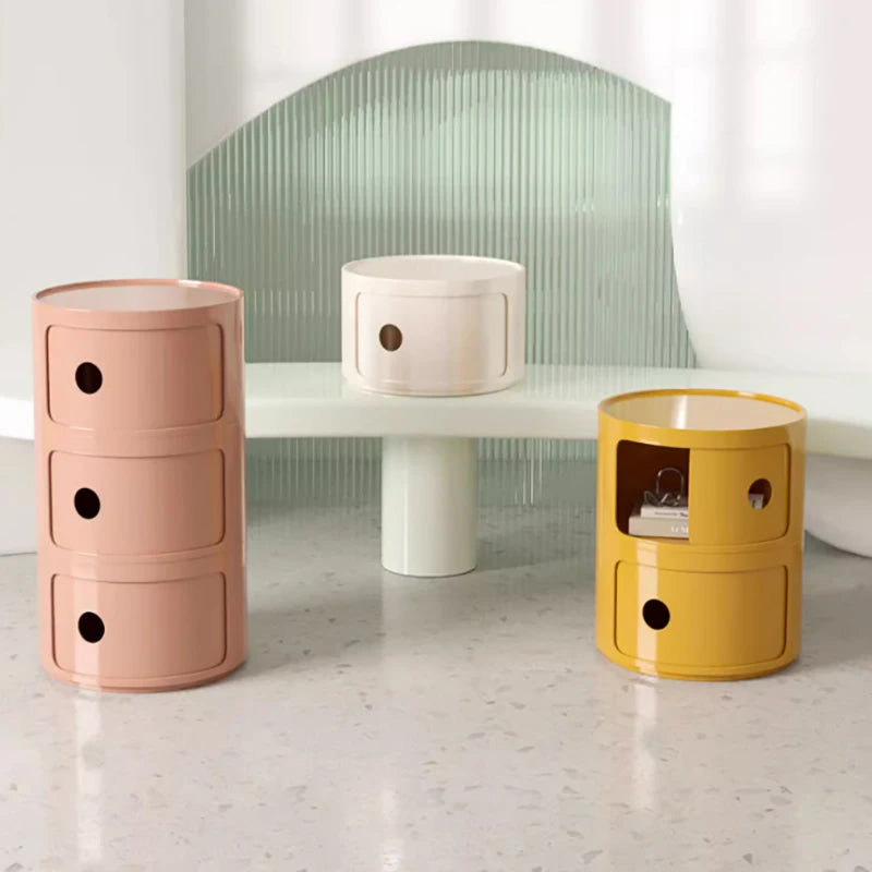Plastic Round Bedside Nightstand with Drawers Practical Storage Box Cabinet Nightstand Chic Decor for Bedroom Living Room
