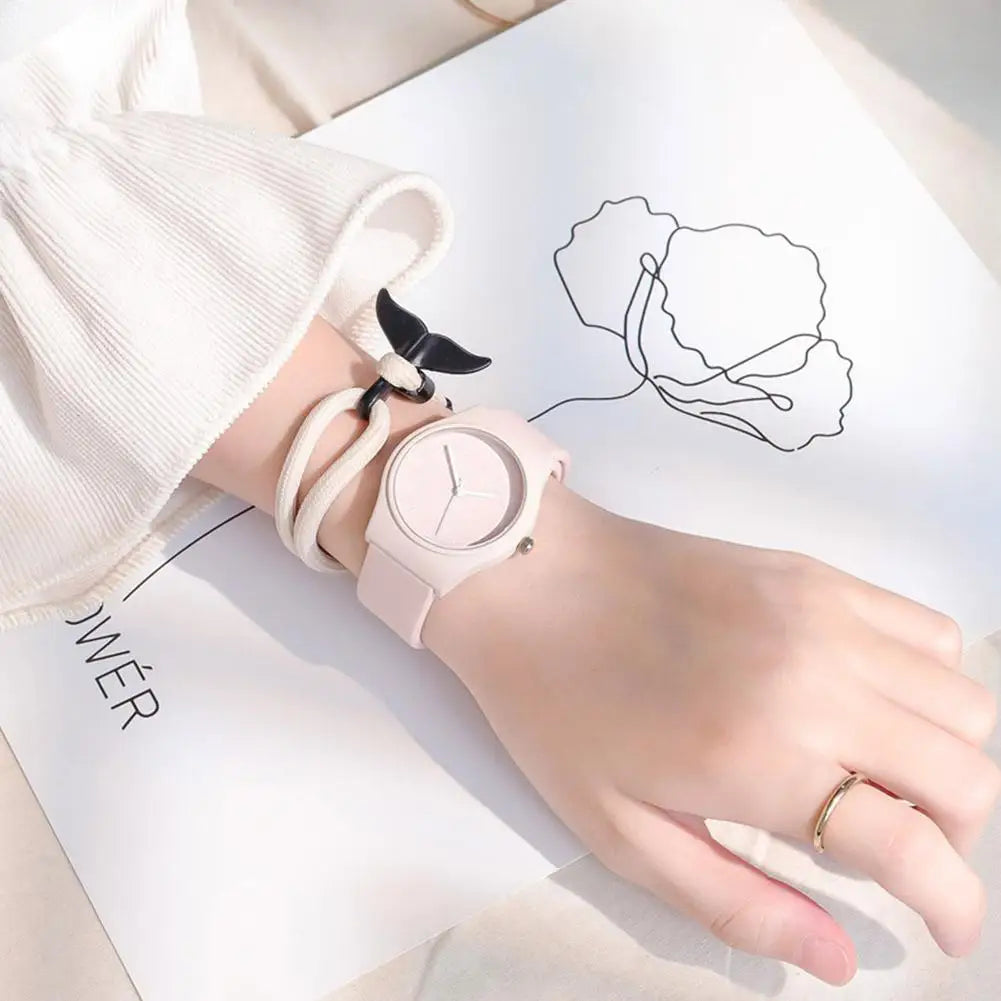 Summer Candy Colors Watch Korean Women Circular Quartz Watches Trendy Ladies PU Leather Watch Luxury Simple Wristwatch Clock