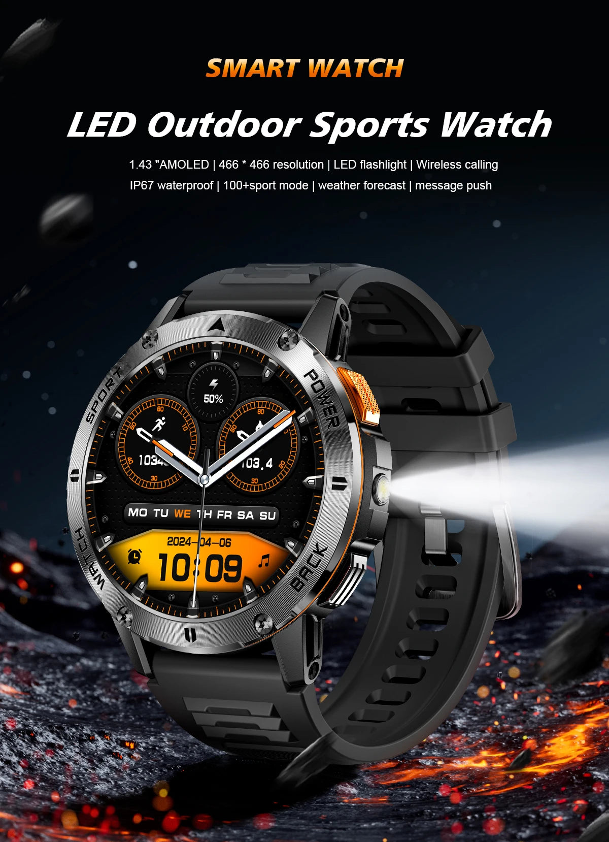 2026 New Smart Watch Men Compass Outdoor 3ATM Waterproof Sports Fitness Large Battery Bluetooth Call Smartwatch for Android iOS