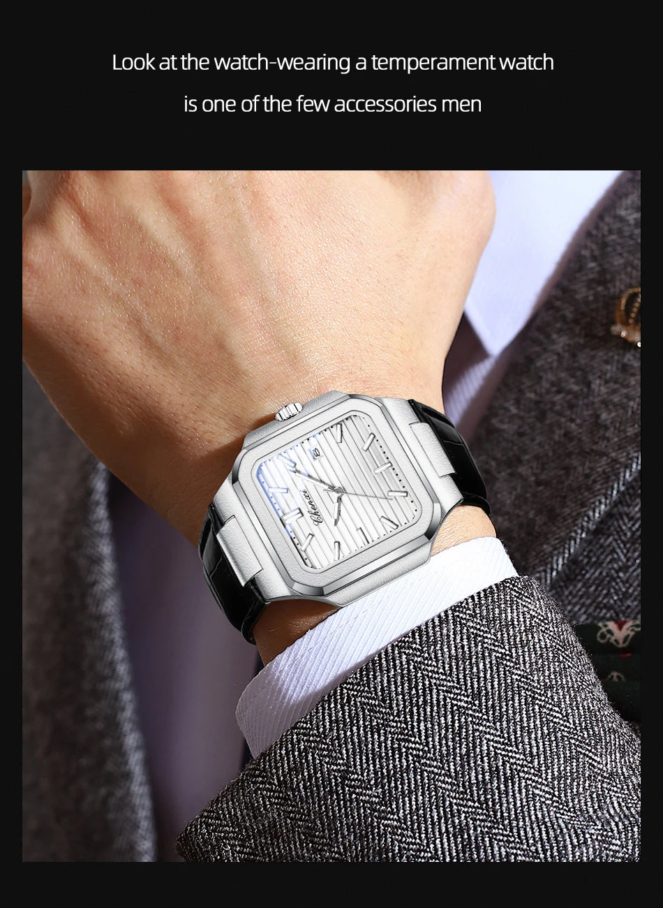 New High Quality Leather Man Watches Business Fashion Date Quartz Luxury Square Watch Men's Waterproof Luminous Clock