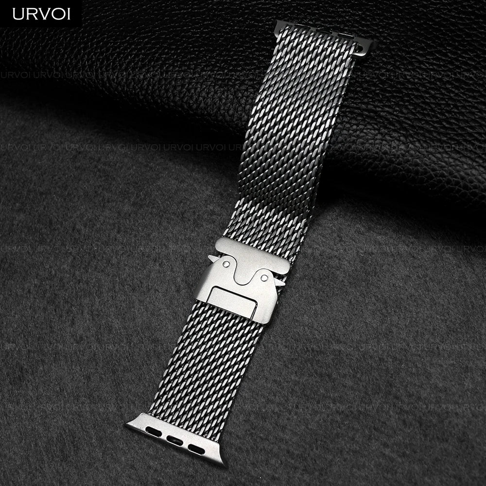URVOI Band for Apple Watch Ultra 3 2 Series 11 10 9 8 SE stainless steel mesh strap for iWatch secure parachute buckle 46 49mm