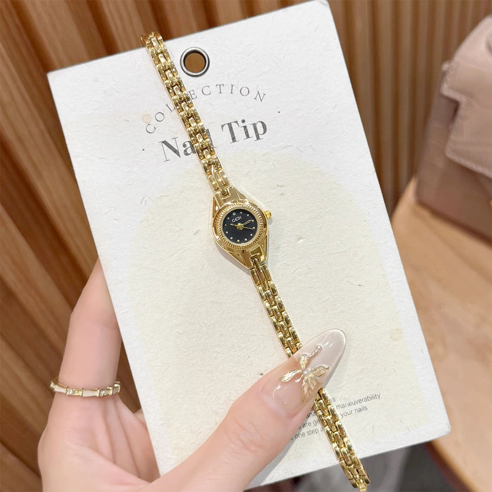 GEDI Ladies Small Watches Temperament Round Dial Quartz Retro Watch Luxury Waterproof Fashionable Wristwatch Gifts for Woman