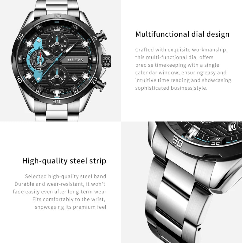 OLEVS 2993 Brand original authentic watches for man luxury Sports chronograph calendar steel band quartz men's watch