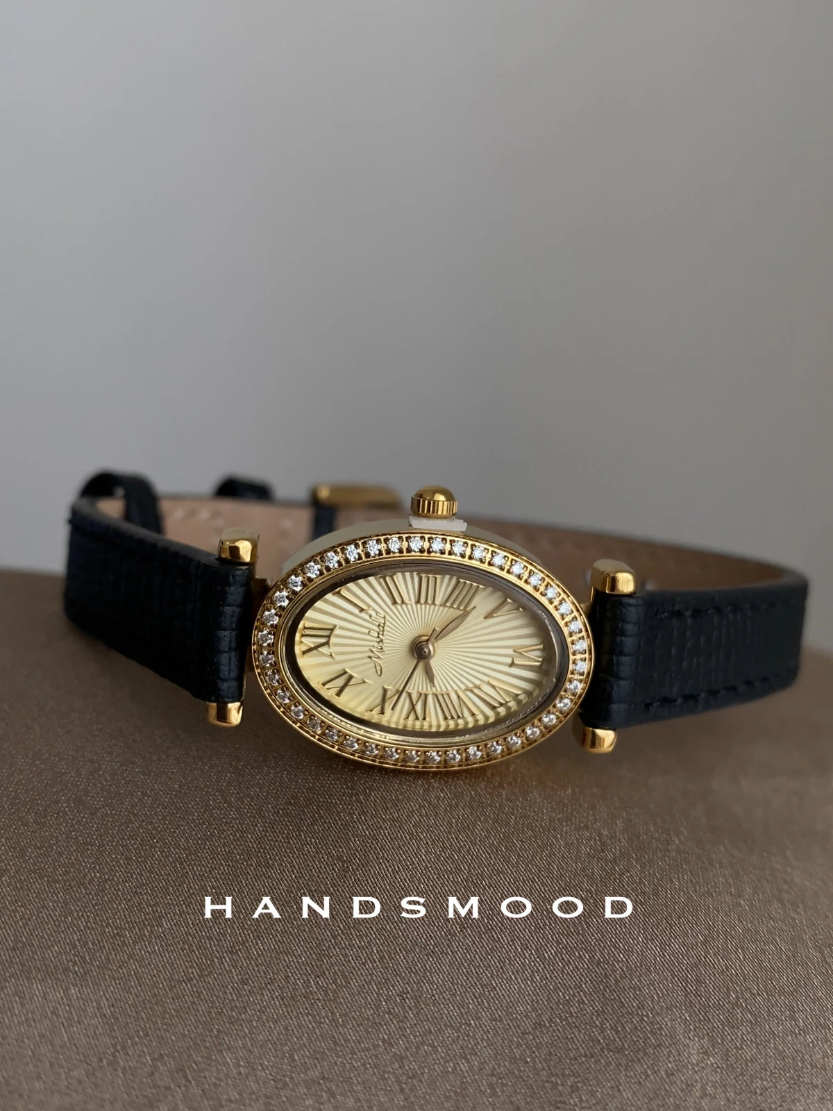 Black gold watch high-end oval fashion luxury exquisite design high-quality women's leather quartz watch gift for women