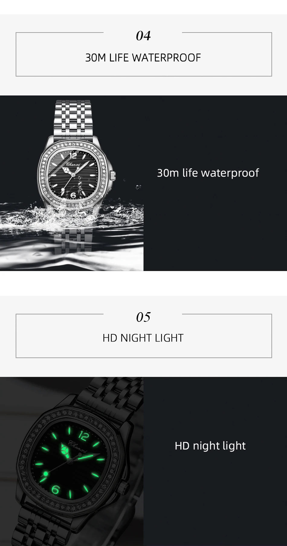 CHENXI Luxury Elegant Watches For Woman Fashion Diamond Dial Quartz Watch Ladies Rose Gold Wristwatch Waterproof Luminous