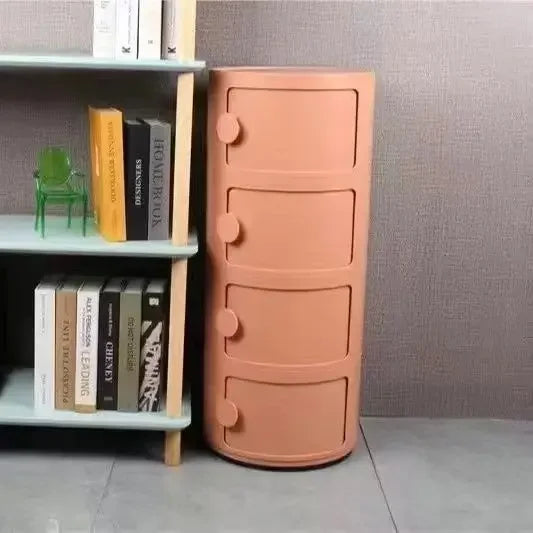 Plastic Round Bedside Nightstand with Drawers Practical Storage Box Cabinet Nightstand Chic Decor for Bedroom Living Room