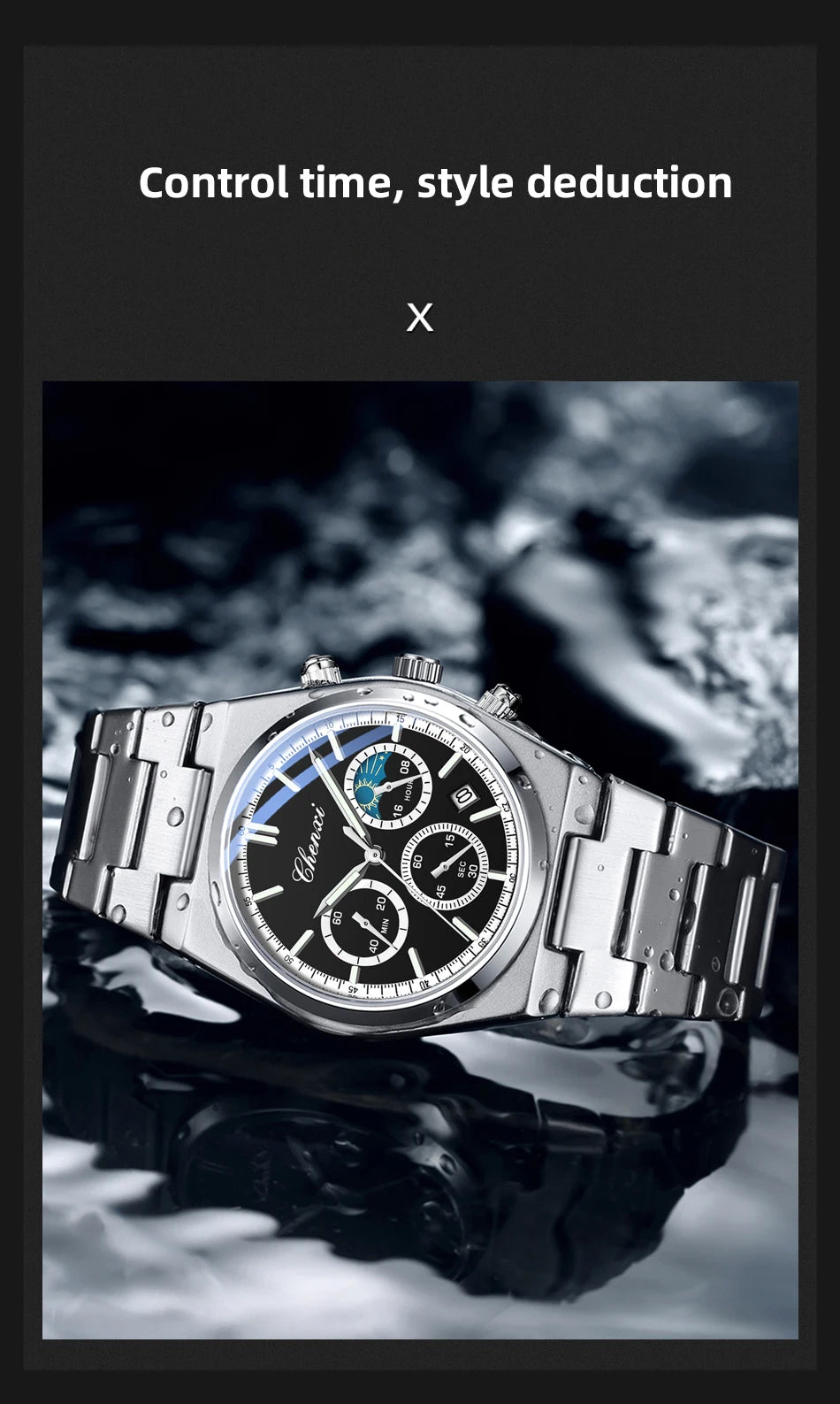 Men's Watches CHENXI 2025 High Quality Sports Chronograph Date Quartz Wristwatch Men's Watch Stainless Steel Waterproof Luminous