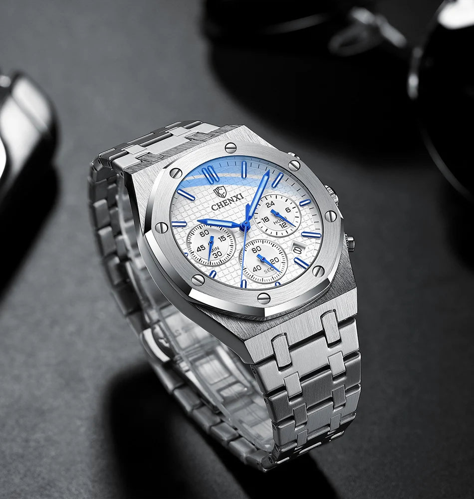 Luxury Business CHENXI Man Watch High Quality Chronograph Moon Phase Quartz Watches Original Waterproof Clock Male New 2025