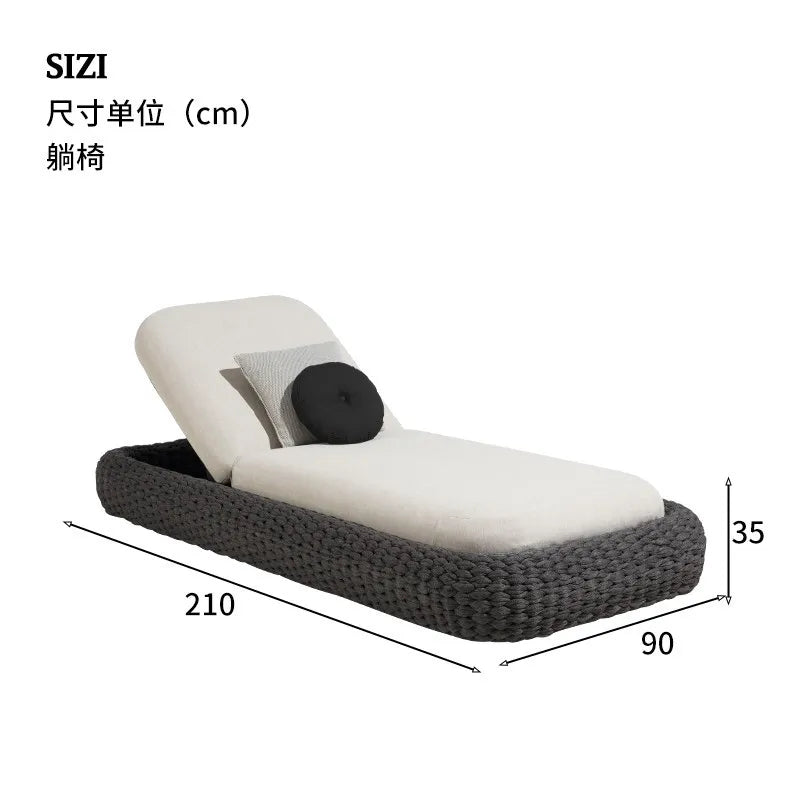 Outdoor Leisure Lounge Bed Courtyard Villa Braided Rope Garden Villa Pool Outdoor Rattan Lazy Single Bed Furniture