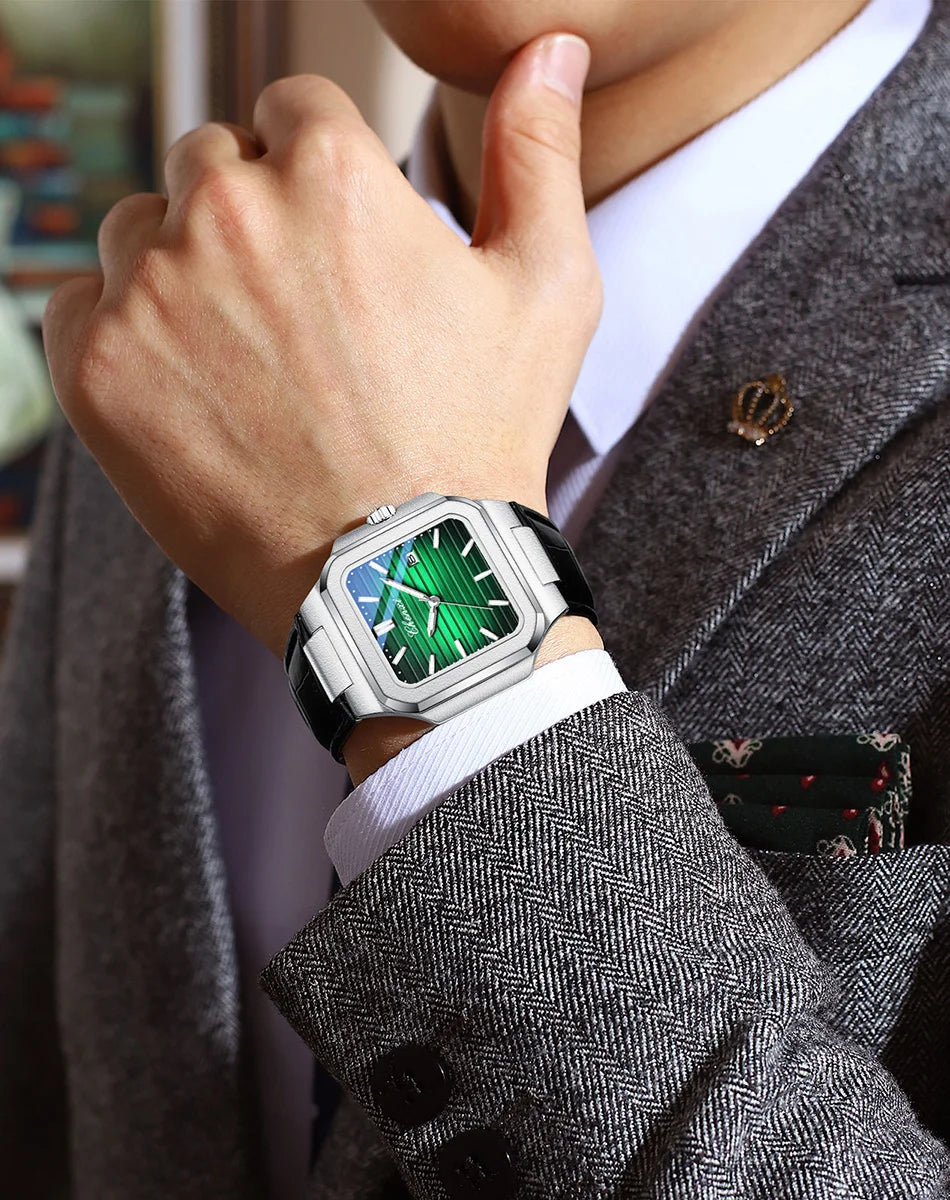 New High Quality Leather Man Watches Business Fashion Date Quartz Luxury Square Watch Men's Waterproof Luminous Clock