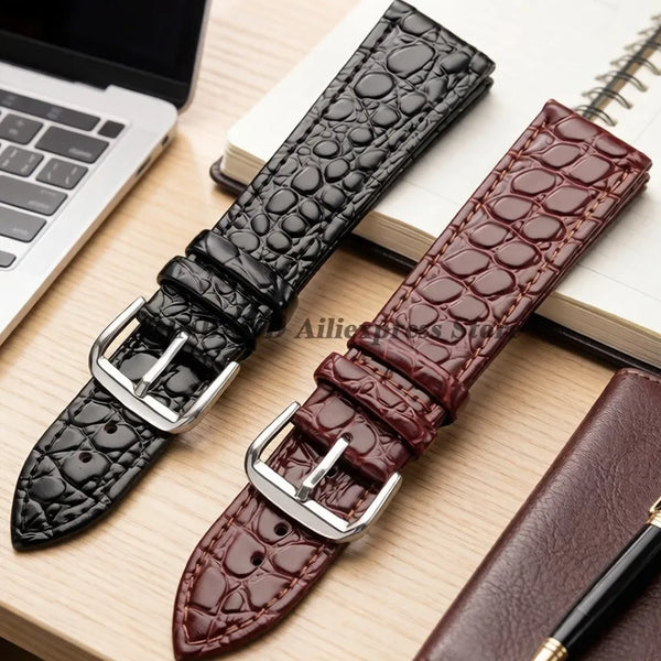 10/12/13/14/16/18/19/20/21/22mm Soft Cowhide Leather Watch Bands Crocodile Pattern Design Watch Straps Casual Business Bracelets