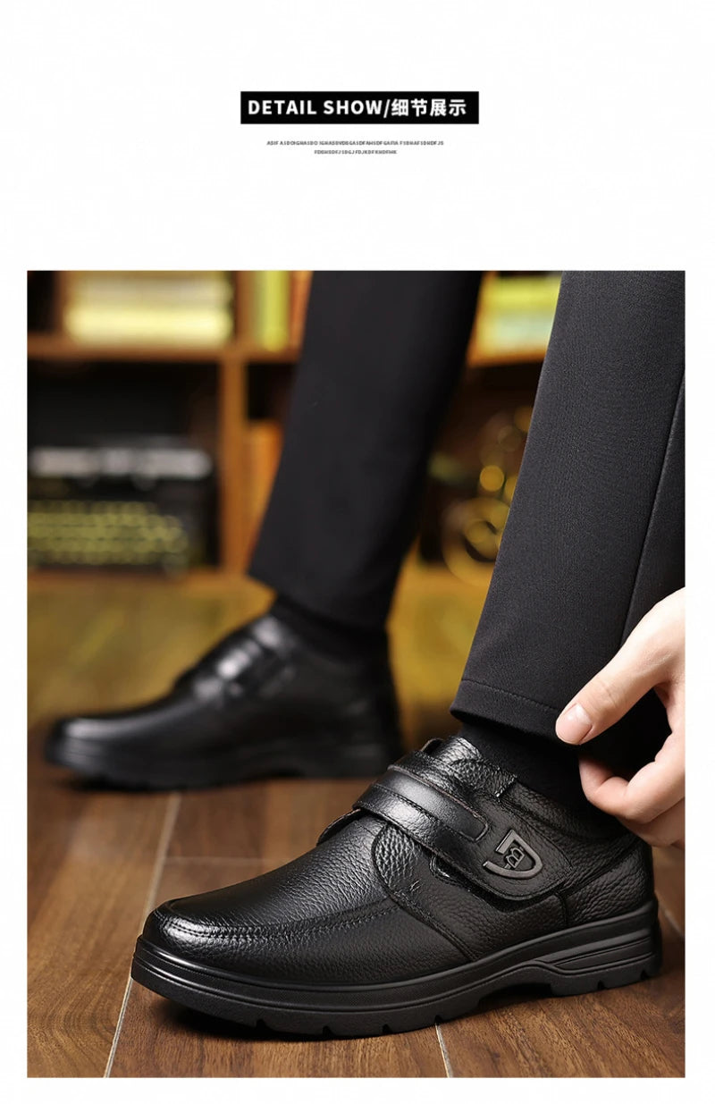 Mens Brown Litchi Grain Genuine Leather Casual Shoes Soft Sole Comfortable Walking Sneakers For Middle Aged Dad And Elderly