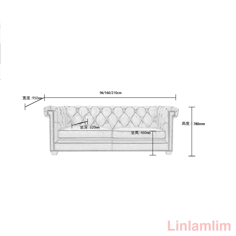 Classic Tufted Couch – Luxury Genuine Leather Chesterfield Sofa 3-Seater with Rolled Arms and Nailhead Trim, for Living Room