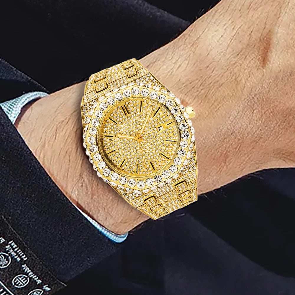 2025 New Luxury Brand UNIGUET Iced Watch For Men Fashion Hip Hop Diamond Waterproof Stainless Steel Wristwatch Male Dropshipping