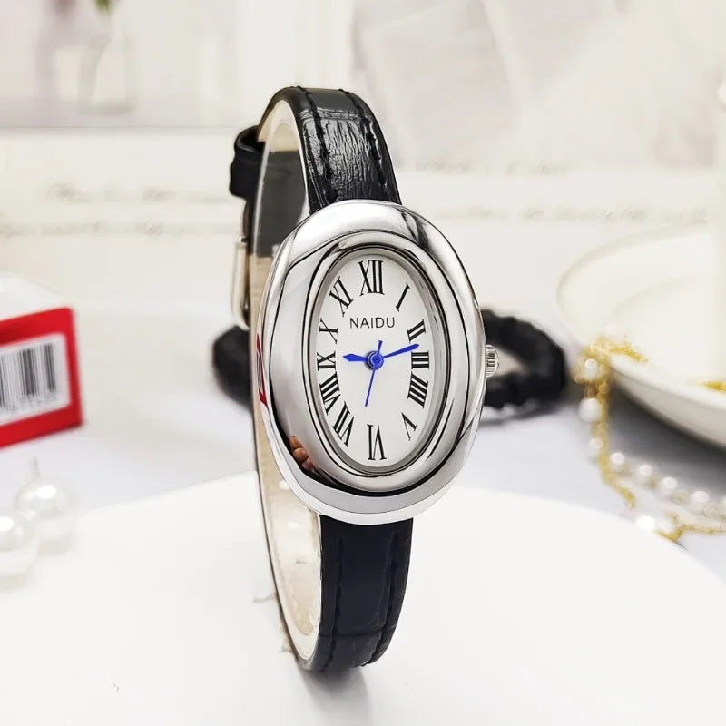 Luxury Brand Women Oval Goose Egg Quartz Watch Vintage Leather Strap Wristwatch Ladies Watches Christmas Gift Clock Relojes