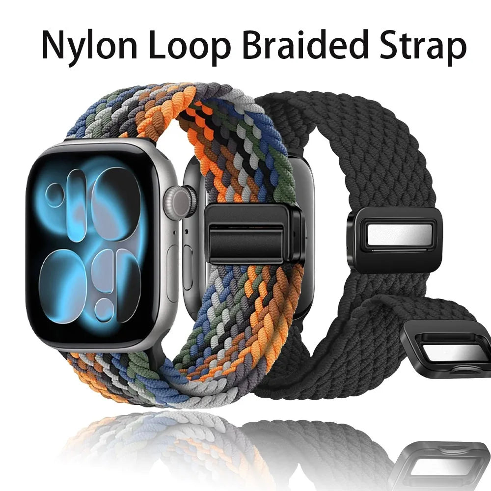 Nylon Loop Strap for Apple Watch 11 10 9 8 7 46mm 42mm 45mm 41mm Ultra 3 2 1 49mm Magnetic Braided  IWatch 6 5 4 SE3 Accessories