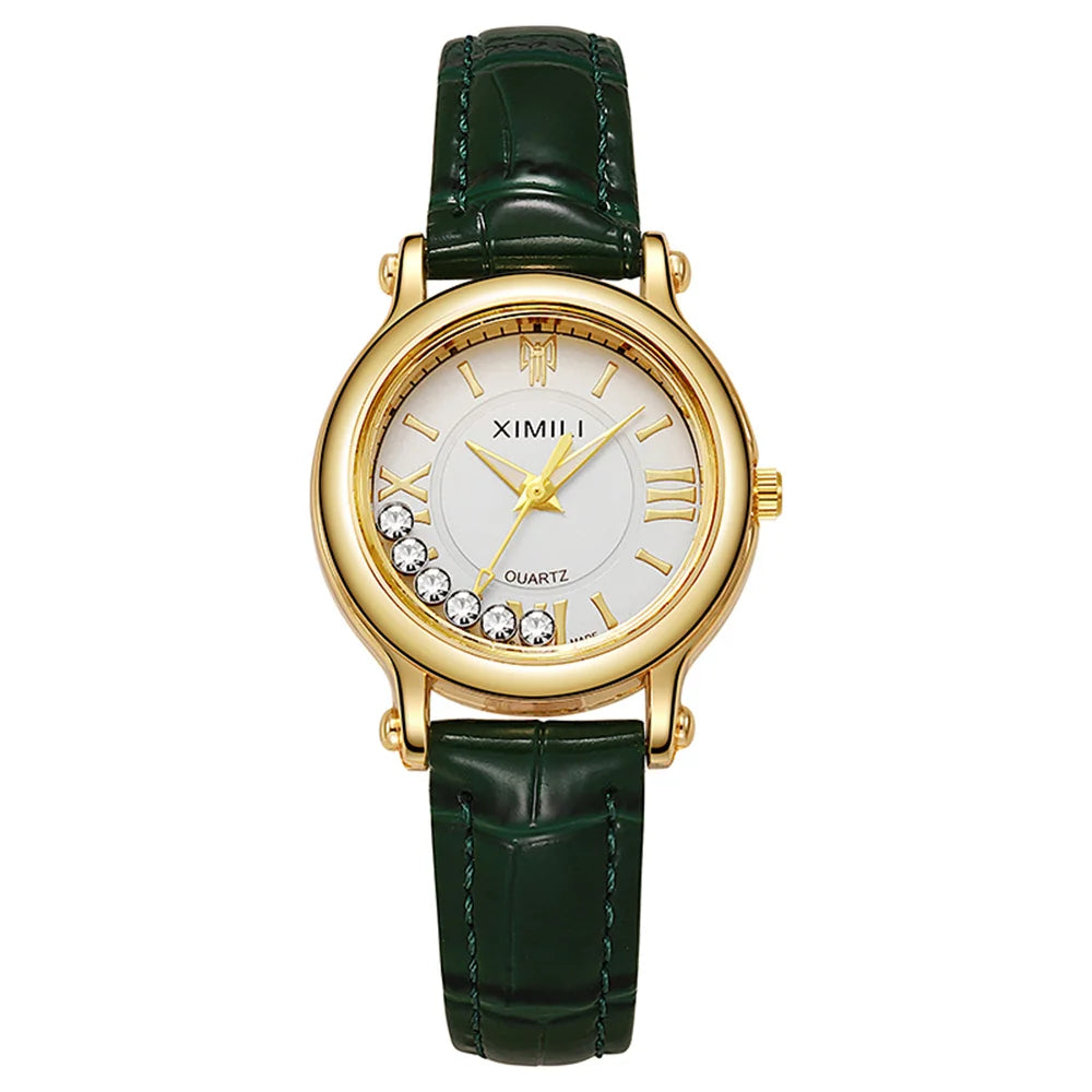 Ladies Fashion 2025 New Simple Roller Ball Small Quartz Watch Business Black Leather Women's Dress Clock Wristwatch