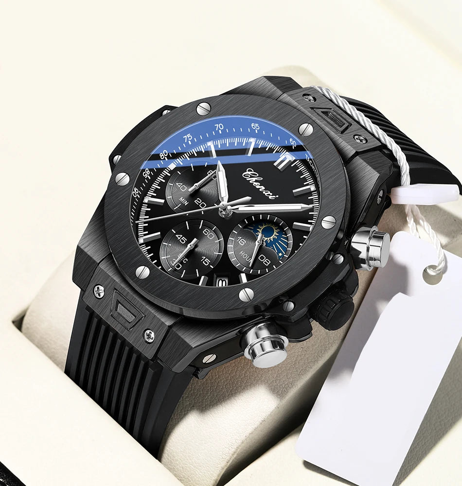 Men Watches High Quality Waterproof Sports Chronograph Quartz Wristwatches Silicone Strap Calendar Luminous Watch For Men
