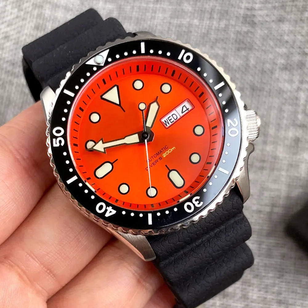 Diving Tandorio NH36 Week Date Steel Mechanical Watch Men 120clicks Bezel Chapter Ring 3.8 Crown 20ATM Waterproof SKX Mod Clock