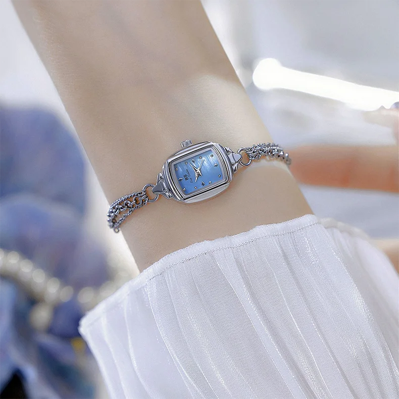 Elegant Ladies' Watch Bracelet Small Silver Wristwatch Simple Retro Square High-End Women's Watch Brand