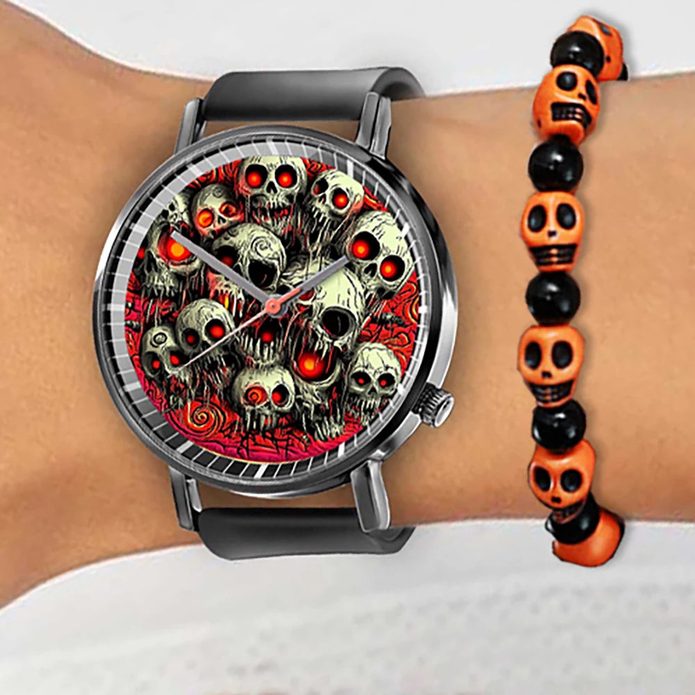 Women's Quartz Watch Fashion Simple Halloween Skull Style Design Watches Casual Black Silicone Men's Clock Gift Wristwatch