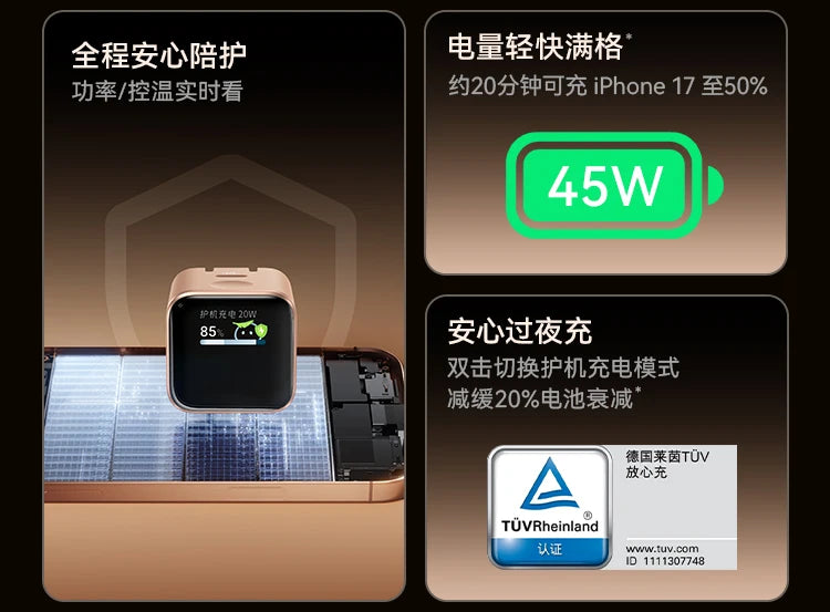 Chinese Version Anker 45W Ultra Charger with Screen Monitor for iPhone 17 16 15 Series