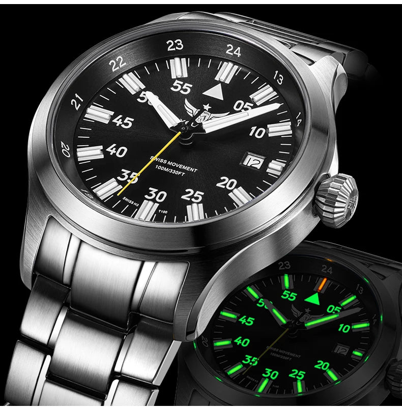 YELANG V1021S Men Quartz Watch 42mm Swiss Ronda  Movement 10-year battery life T100 Luminous 100m Waterproof Men's Diving Watch