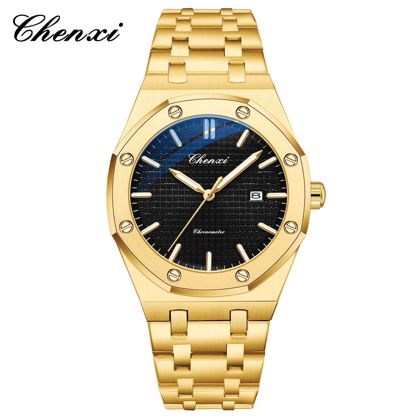 CHENXI NEW Men's Watches Fashion Casual Luminous Date Quartz Watch Male Clock Gifts 42mm Dial Gold Wristwatch Waterproof