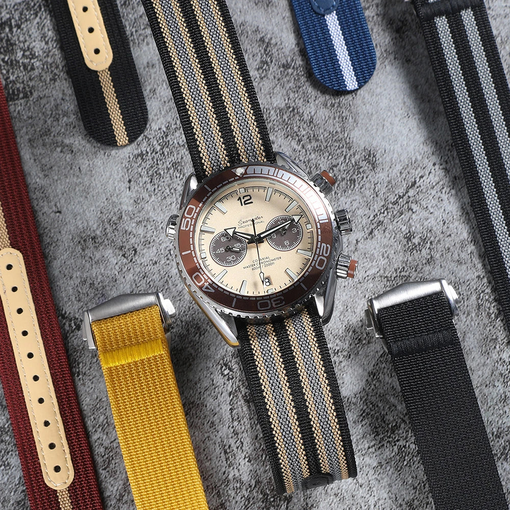 Premium Ribbed Watch Band Deployant Clasp Nylon 20mm 22mm Watch Strap for Omega Folding Buckle Watchband Sport Wristband For Men