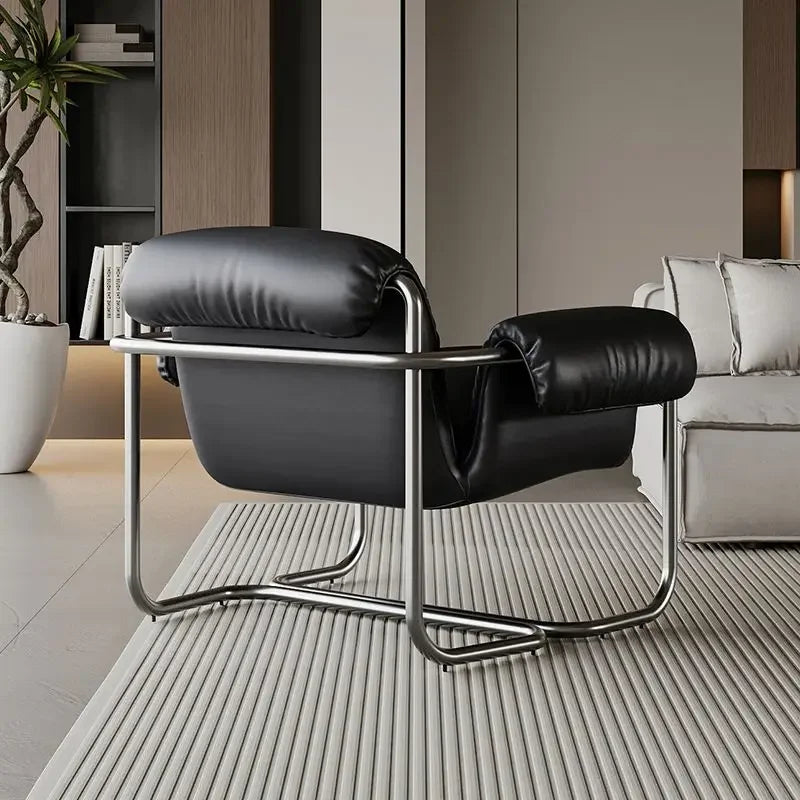 Nordic Dining Chair,leisure Chair,light Luxury Armchairs,designer Stainless Steel Minimalist Reading Chairs, Balcony Lazy Chairs