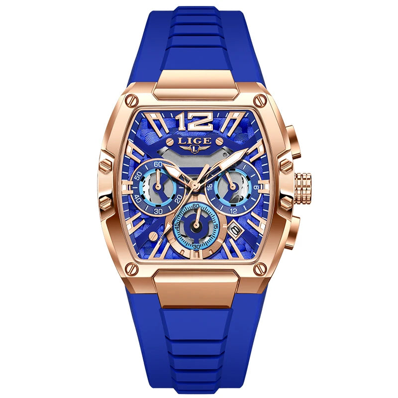LIGE Original Brand Fashion Mens Watches Sport Military Chronograph Calendar Silicone Strap Quartz Wristwatch Relogio Masculino