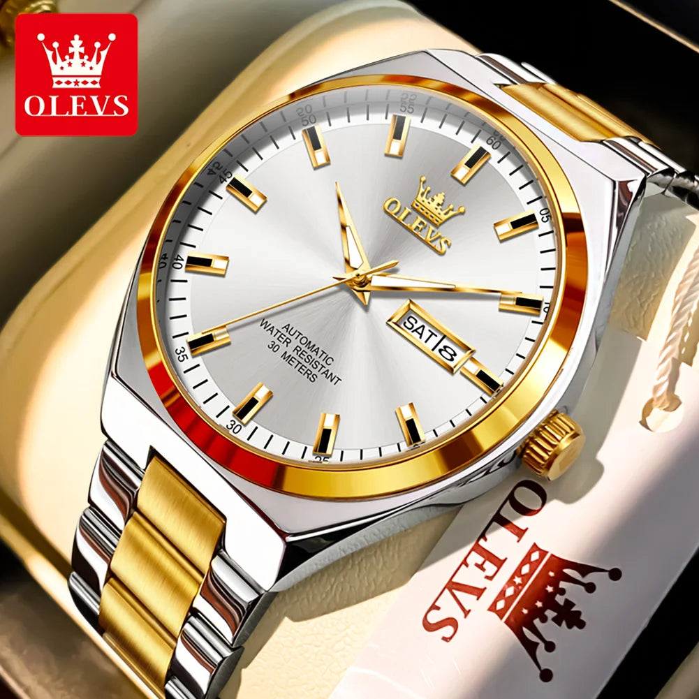OLEVS 9907 NEW Business Watch for Men Fully Automatic Mechanical Movement Classic Date Week High-end Luxury Wrist watch for Men