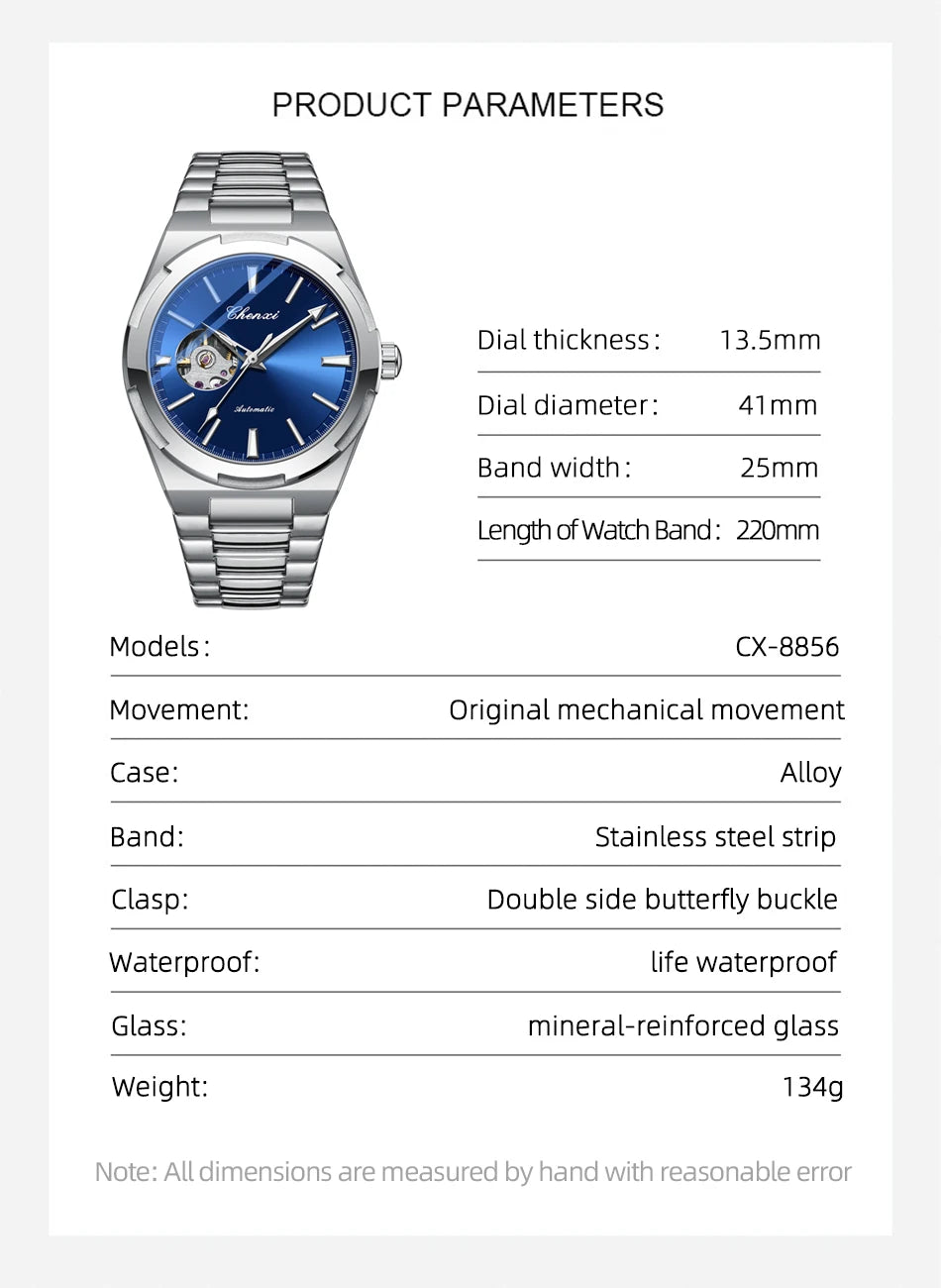 New Mens Watch Mechanical Wristwatches Stainless Steel Fashion Sports Waterproof Watches for Men Hollow Out Automatic Movement