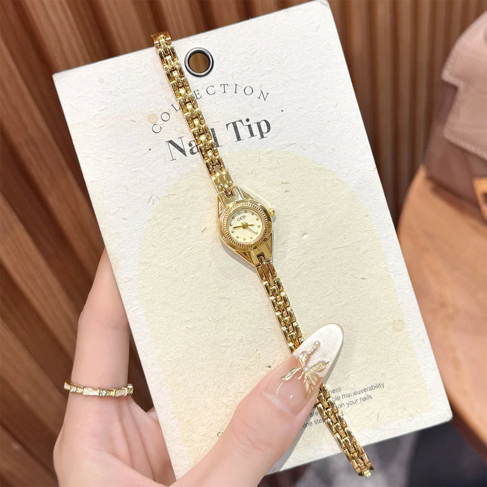 GEDI Ladies Small Watches Temperament Round Dial Quartz Retro Watch Luxury Waterproof Fashionable Wristwatch Gifts for Woman