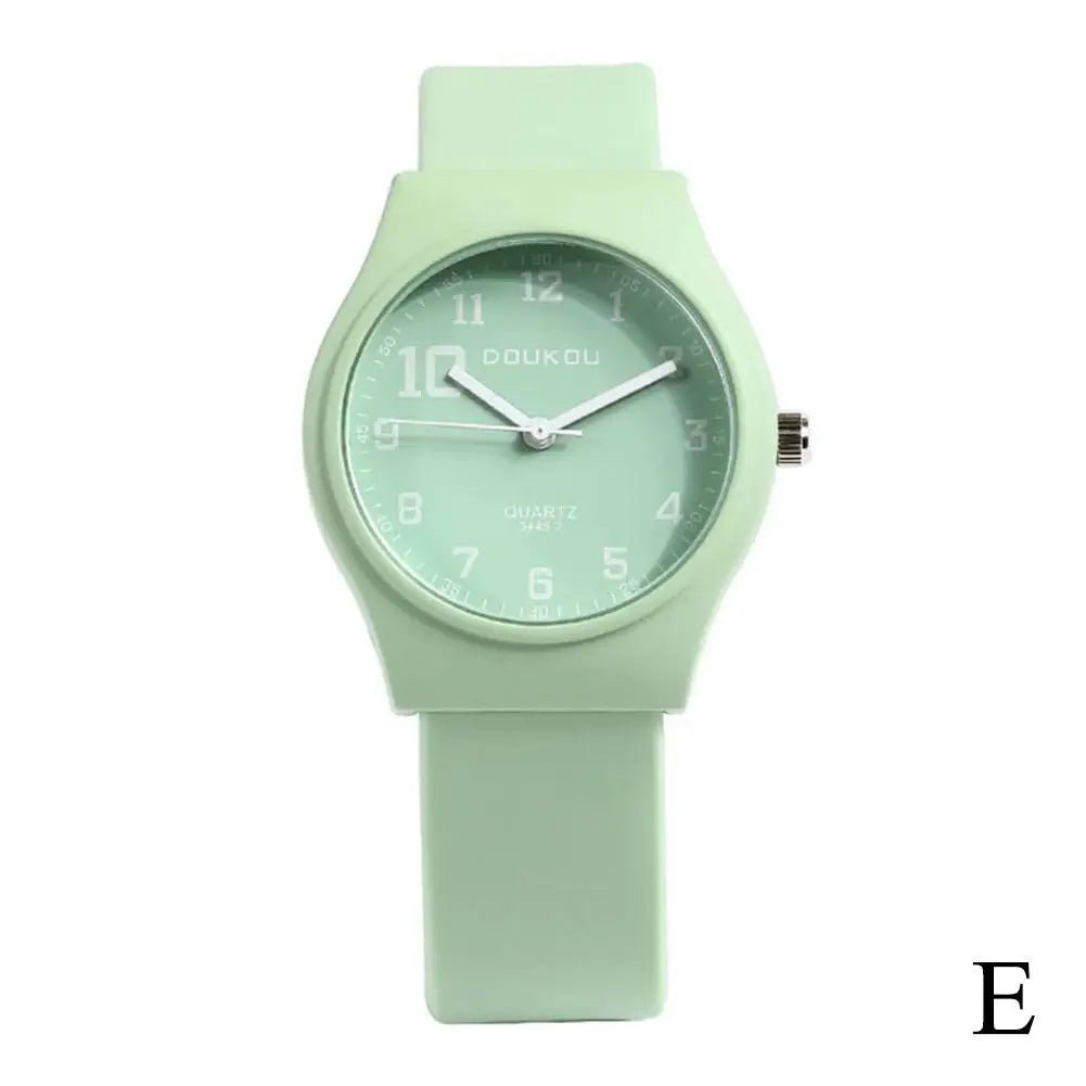 Summer Candy Colors Watch Korean Women Circular Quartz Watches Trendy Ladies PU Leather Watch Luxury Simple Wristwatch Clock