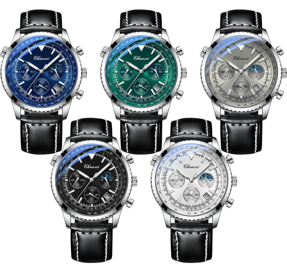 CHENXI Fashion Business Watches For Man Round Dial Black Leather Band Men's Watches Luminous Waterproof Man Watch