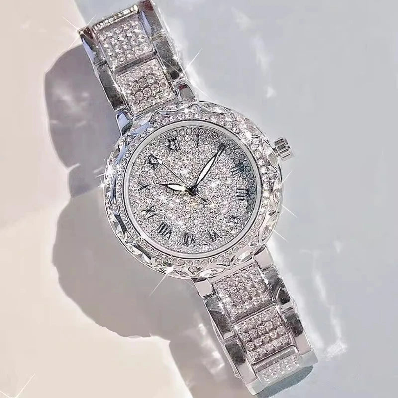 New Luxury Diamond Watch for Women Elegant Brand Quartz Steel Bracelet Watches Ladies Zircon Crystal Fashion Wristwatch Clock