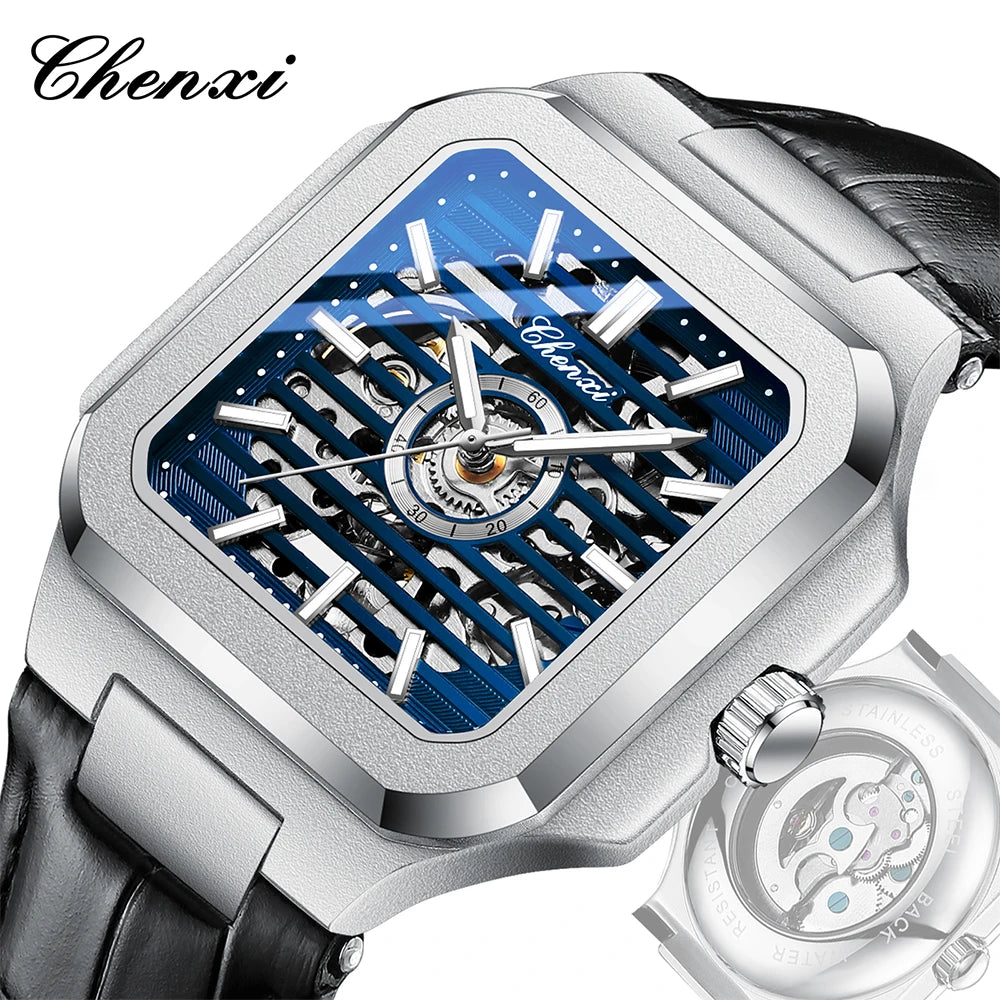 CHENXI Mechanical Men's Watch High-end Square Dial Men Watches Fully Automatic Hollow Wristwatches Male Gifts