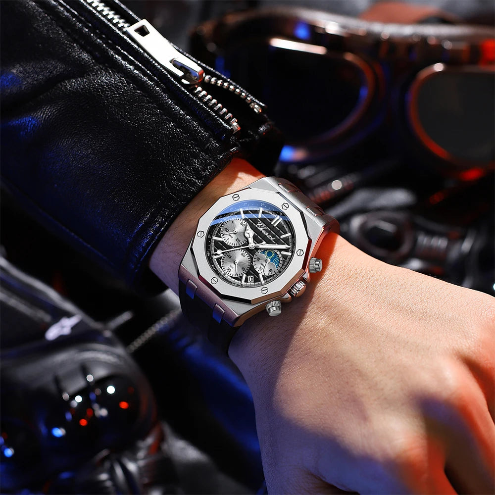 CHENXI Sports Multi-functional Silicone Man Watch Calendar Waterproof Quartz Men Watches Chronograph Moon Phase Men's Wristwatch